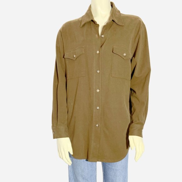 Vintage JONES NEW YORK Cotton Knit Button Down Shirt in Khaki / size Small - Picture 1 of 8